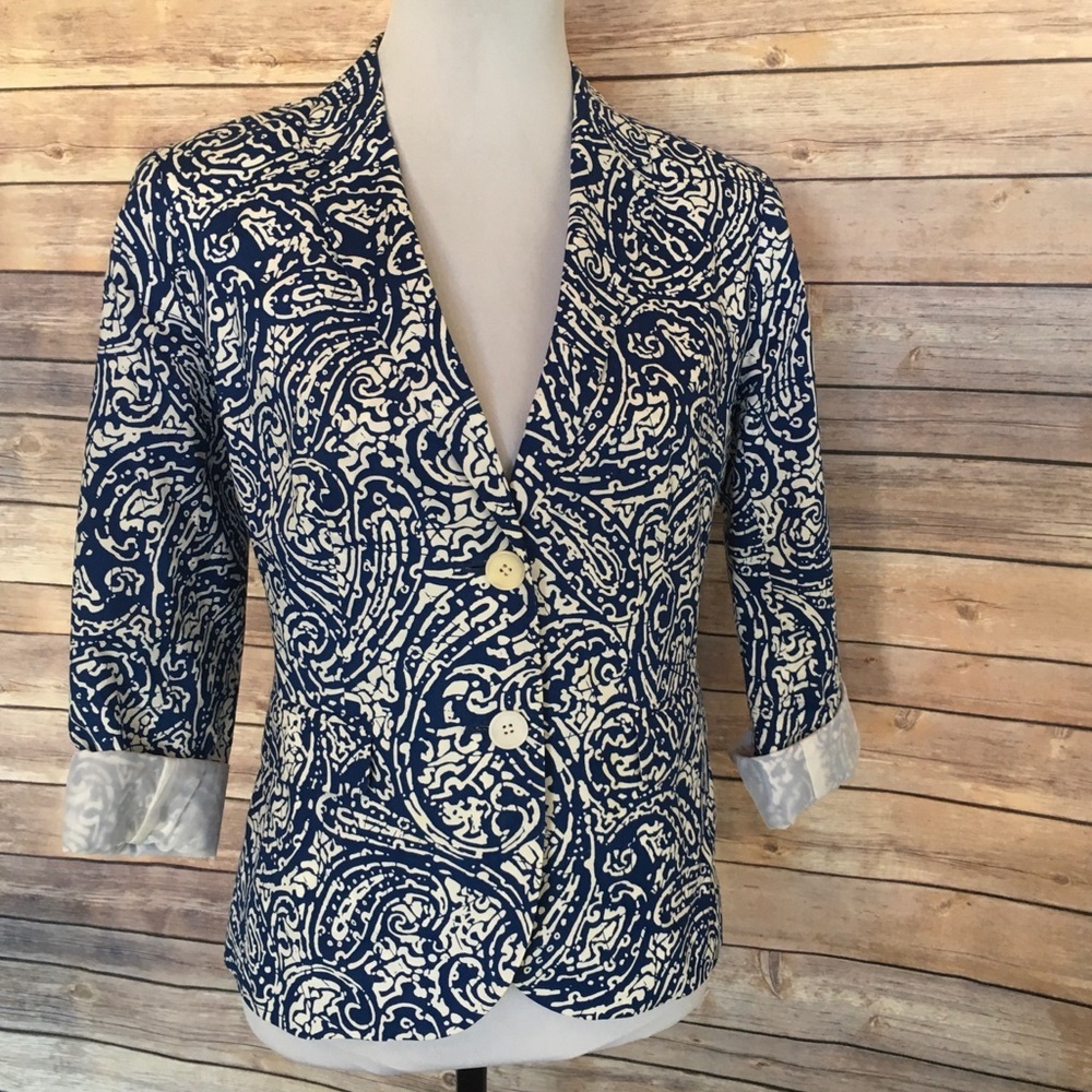 Talbots Petite Blue & White Lined Cotton Blazer 🌷